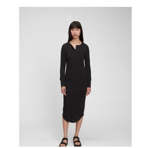 Gap Ribbed Henley Shirt Dress size S black